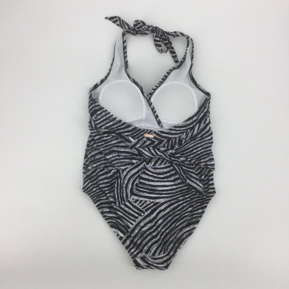 Raisins Curve Black Swimsuit Plus Size 14W One Piece White Zebra Print Side Tie - Picture 5 of 12